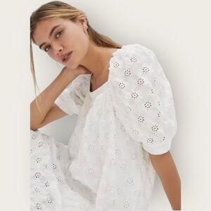 Anthropologie White Eyelet Puff Sleeve Mini Dress